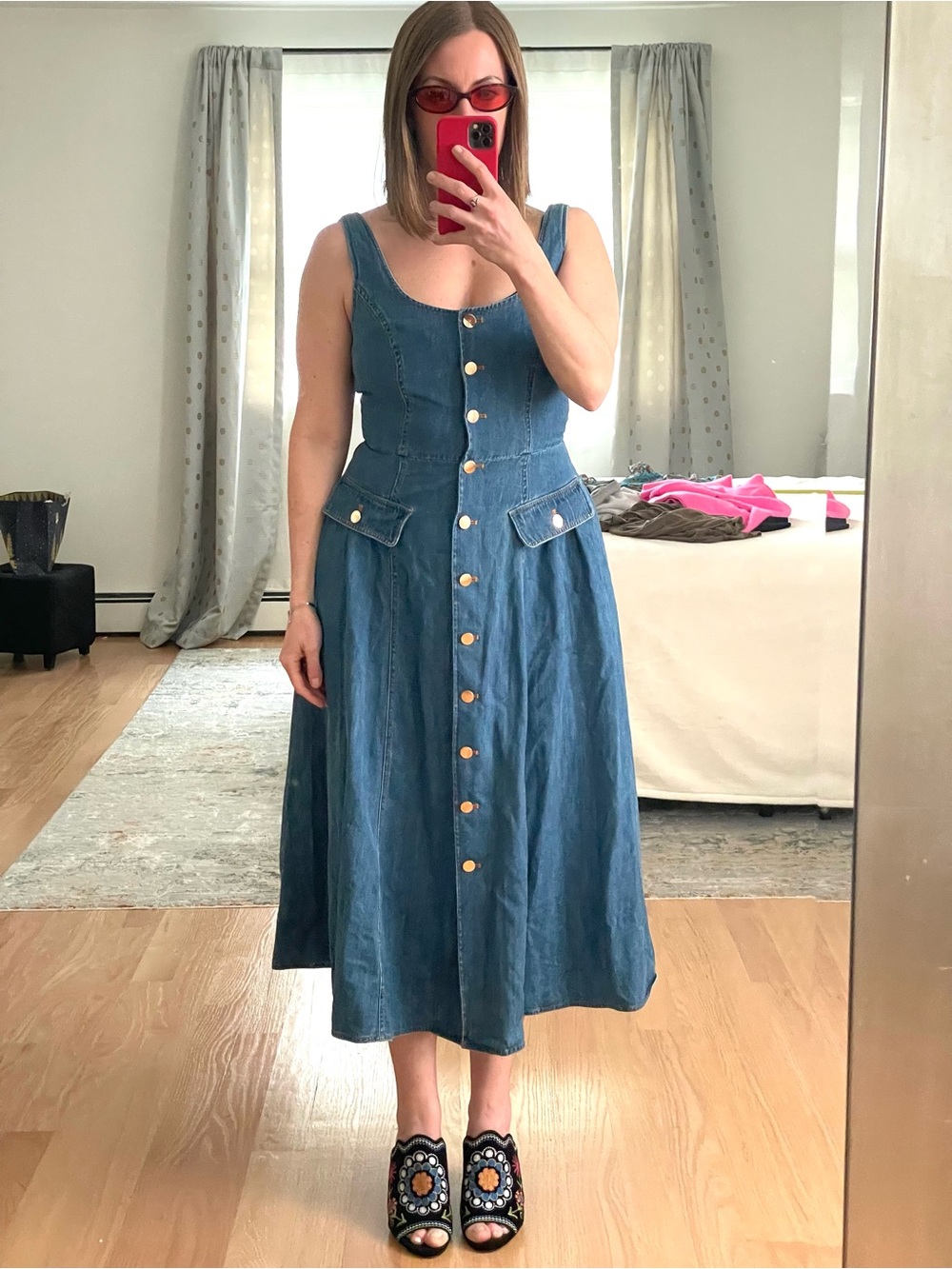 Denim Button-Front Midi Dress - Picture 2 of 7